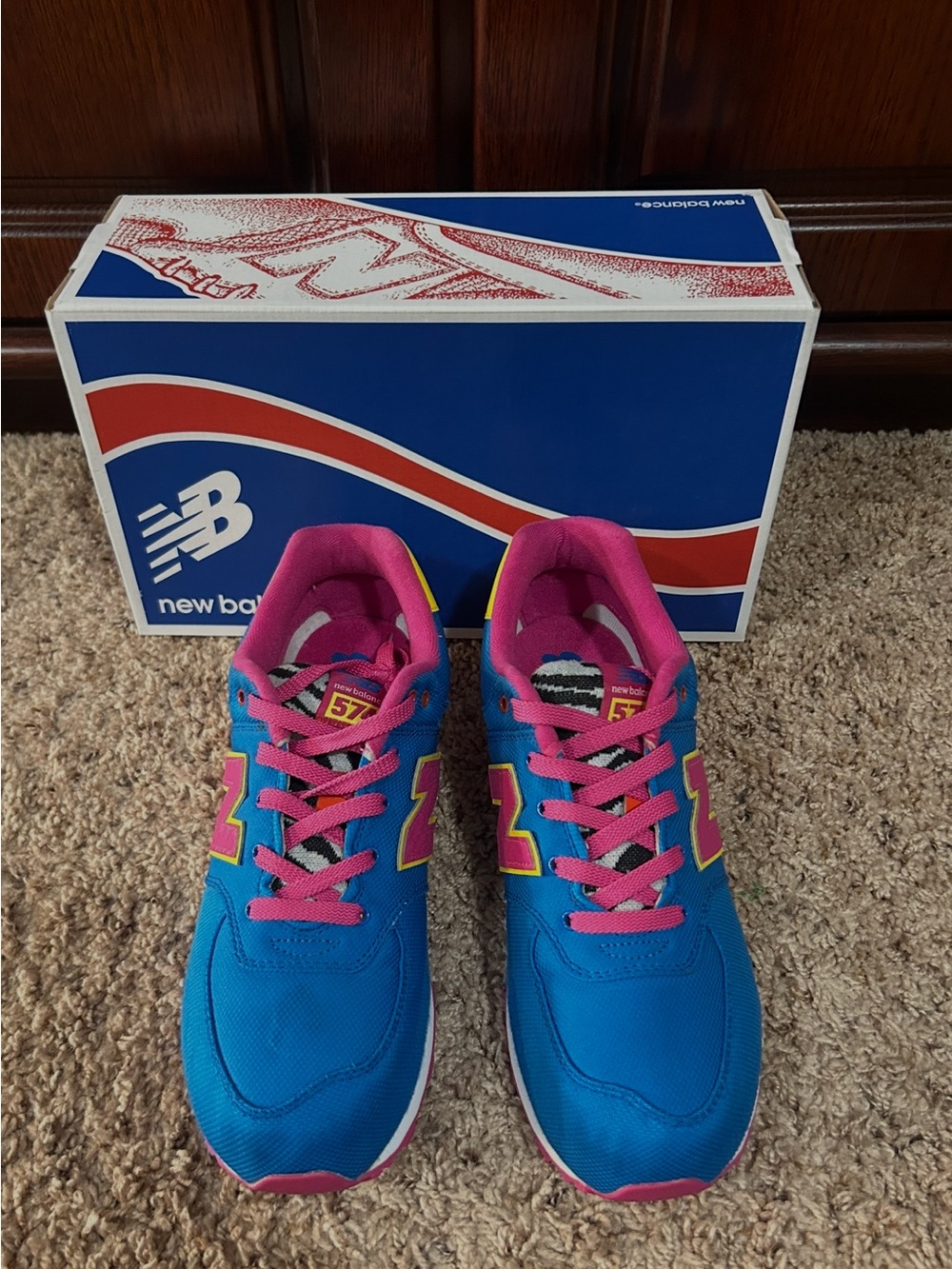 New Balance Adult Blue Sneakers with Pink, Yellow & Orange Accents - Picture 3 of 3
